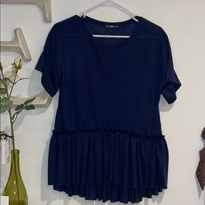 Navy blue shirt - cute detailing on bottom - comfy